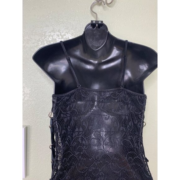 Seduction Black Lace Sheer Lingerie Tank Top Lace Up Metal Detail Size M/L - Picture 9 of 12